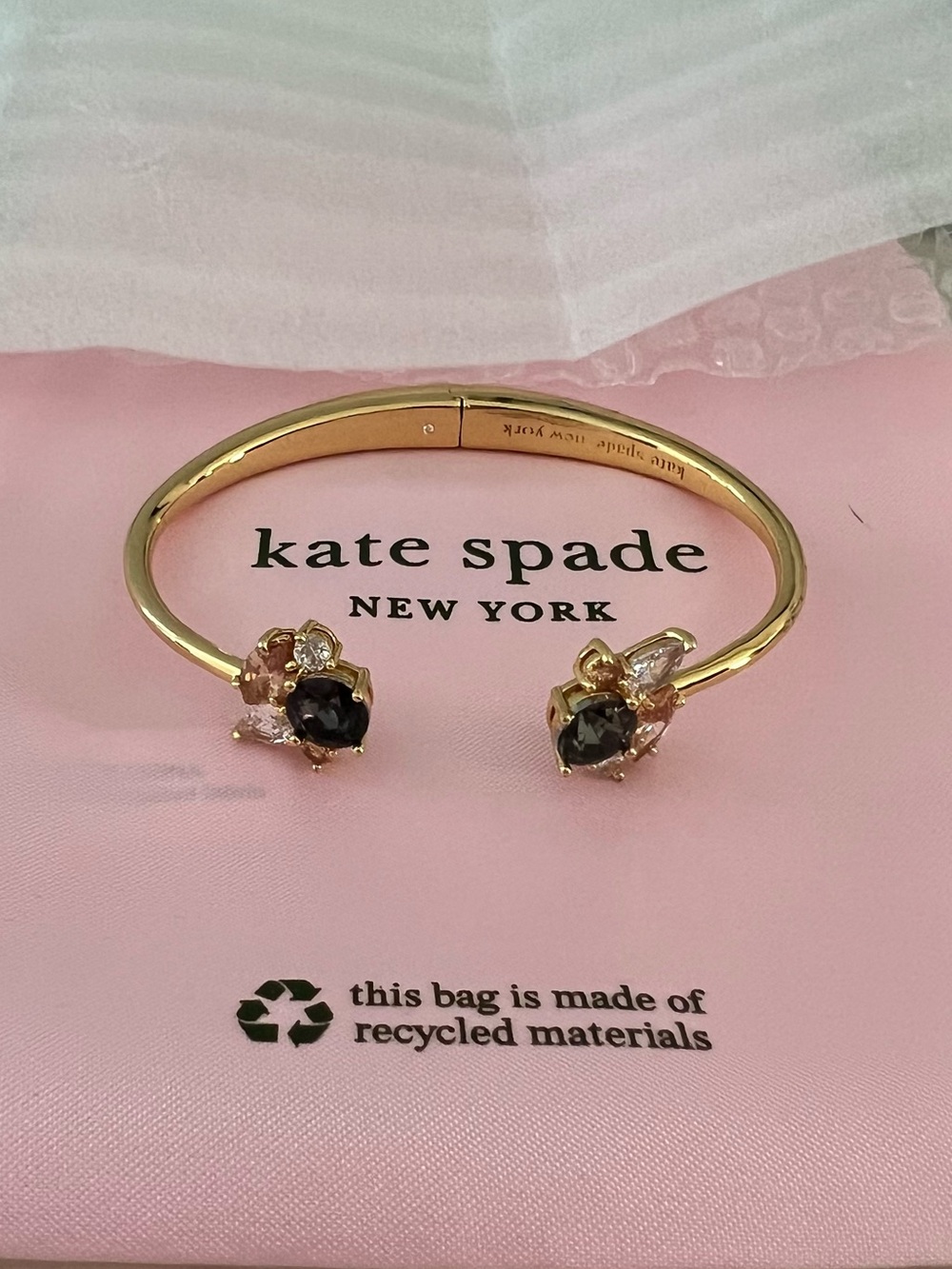 Kate Spade Little Gem Hinged Gold Open Cuff With Multi Crystal